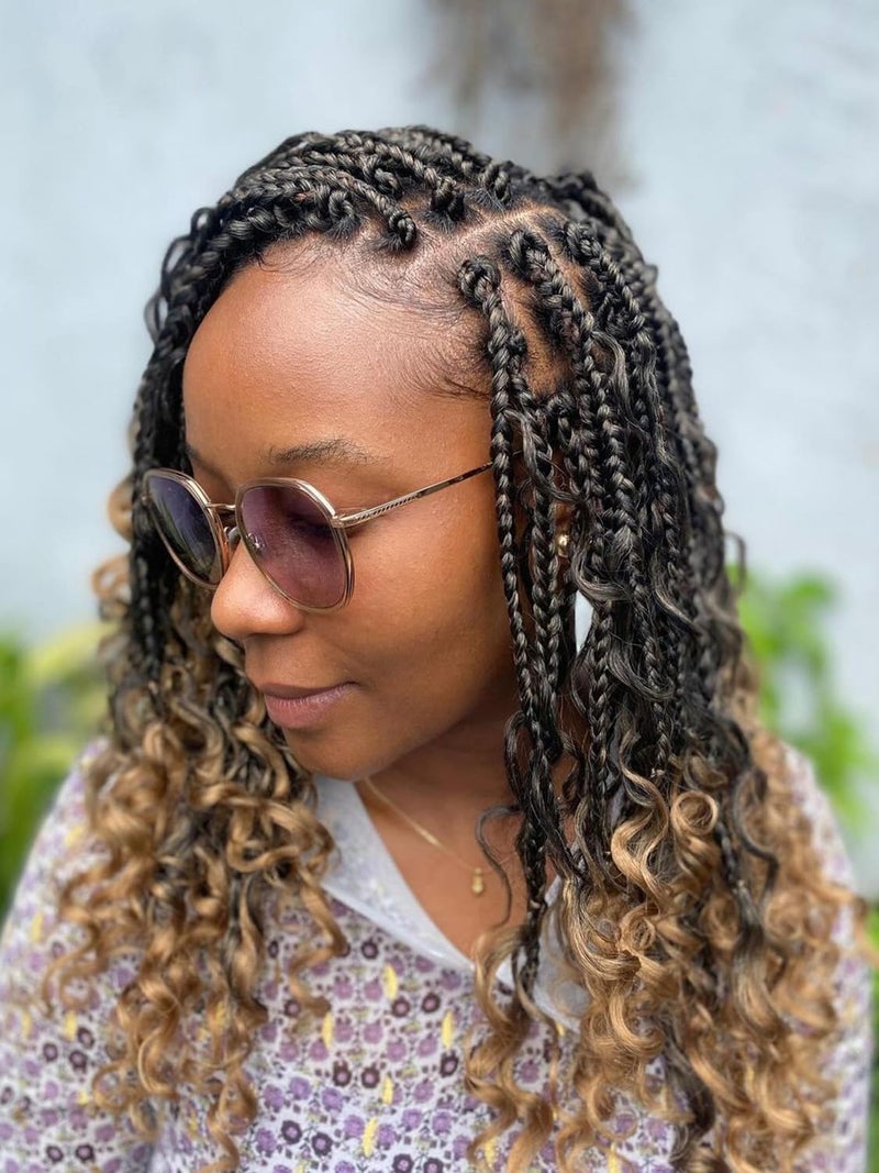 Goddess Box Braids Crochet Hair 10 Inch 8 Packs Prelooped Bohemian Crochet Boho Box Braids With Curly Ends 3X Crochet Braids Hair for Women Synthetic Braiding Hair 10 inch T27